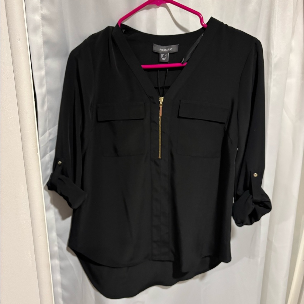 Primark Black Blouse with Gold Zipper